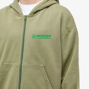 Sudadera con capucha verde oliva para hombre, de moda, con cremallera, estilo oversize, de algodón French Terry, informal, para otoño, con bolsillo frontal con logo. - Product Image 3