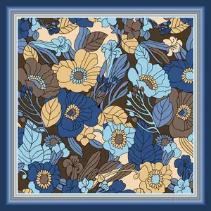 Фулард шелк премиум качества синие цветы