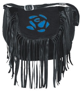 HMB-2300D Women's Vintage Saddle Shape <b>Small</b> Shoulder <b>Bag</b> Rose Model Flower Pouch Fringes Leather Cotton Lining <b>Travel</b> - Product Image 4