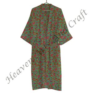 Kimono de algodón con estampado de bloque de mano, albornoz ligero, cinturón de cintura ajustable con estampado de bloque de mano para mujer - Product Image 3