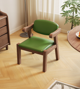 Modern Scandinavian Wooden <b>Armchair</b> with PU Leather Seat and Back Solid Design for Living Room Furniture - Product Image 2