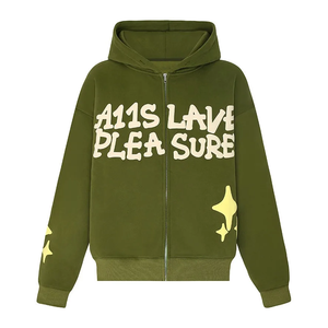 Sweat à capuche à manches longues en coton 100% lourd imprimé avec poche, style streetwear, impression en relief, sweat à capuche basique - Product Image 3