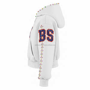 Sudadera con capucha y cremallera de lana GSM 365 de alta calidad, tela suave y cálida, parche BS bordado, capucha y mangas de perlas, sudadera básica con logotipo personalizado - Product Image 5