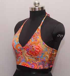 Wholesale Boho Style Bell Sleeve <b>Top</b> V-Neck Ins Inspired Recycled Knitted Satin Fabric Embroidered <b>Sequined</b> Short Adults - Product Image 2