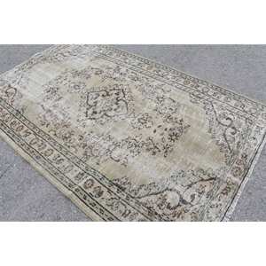 พรมตุรกีสไตล์วินเทจขนแกะสีเบจ5.2x8.5ฟุตลายทางสี่เหลี่ยมผืนผ้าสำหรับห้องนั่งเล่นห้องโถง - Product Image 4