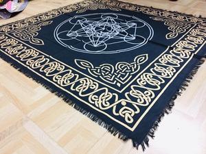 Tela de altar hecha a mano bohemio Hippie tapices Hexa Metatrons impreso cubierta de mesa cuadrada oro negro por consignadores indios - Product Image 3