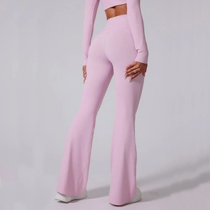 Mallas de Yoga de alta calidad con glúteos, mallas de entrenamiento de nailon de LICRA informales, mallas acampanadas de secado rápido personalizadas para mujer - Product Image 1