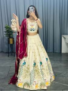 100% algodón puro Lehenga Choli de calidad superior para mujer, ropa de fiesta de boda tradicional, bordado rico, secuencia de papel de aluminio, trabajo indio - Product Image 4