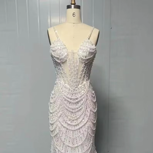 Luxe élégant perlé robe de bal sans manches longue robe de soirée silhouette droite Maxi orné de pierre - Product Image 1