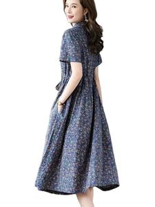 Vestido Maxi elegante con estampado Floral para mujer para verano, ropa informal holgada de algodón para mamá con cordón, estilo de fiesta transpirable - Product Image 3