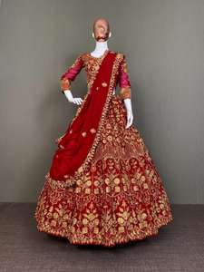 Lehenga Choli Dupatta con Blusa, Bordado, Pedrería y Perlas, Lehenga Choli de Novia, Precio al por Mayor - Product Image 6