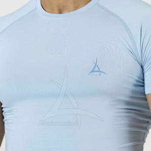 T-shirts de compression pour hommes tendance, unis, écologiques, respirants, vêtements de sport en gros, tissu tricoté décontracté pour la remise en forme - Product Image 5