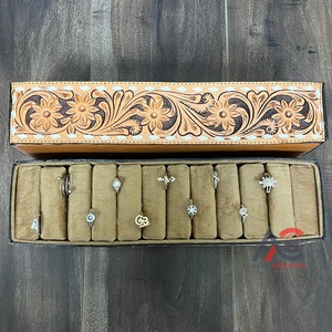 Caja de Exhibición de Anillo de Cuero para Joyería, Organizador Vertical de Terciopelo Marrón de Estilo Elegante, Estuche de Almacenamiento, Novedad - Product Image 1