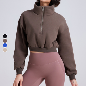 Women's Autumn Winter Half Zip Hoodies with Long Sleeves <b>Velvet</b> Stand Collar Loose Casual Fitness Sports <b>Jacket</b> Yoga Casual Top - Product Image 1