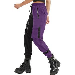 Black <b>Cargo</b> Two-Tone Gothic <b>Pants</b> Women Loose Chained <b>Pants</b> Multi-Pocket Multi-Zip Punk <b>Pants</b> - Product Image 2