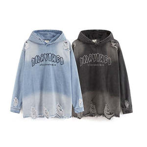 Sweat à capuche décontracté avec logo brodé, style hip-hop, imprimé tendance, tissu français uni, 100% coton - Product Image 2