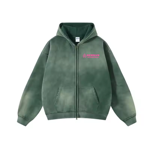 Nouvelle Collection 2026 Sweat à Capuche Zippé Imprimé Effet Délavé Super Sun, Coupe Classique, Manches Délavées à l'Acide, 100% Coton Molletonné - Product Image 5