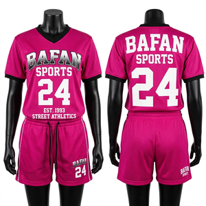 Women Athletic <b>Mesh</b> Jersey Short <b>Set</b> 150 GSM Soft Breathable Fabric Pink Black Accent Custom Heat Transfer Logo Women's <b>Sets</b> - Product Image 4
