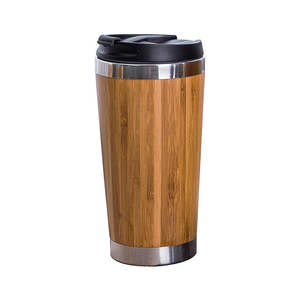 Vaso Térmico de Viaje de Acero Inoxidable y Bambú, Diseño Clásico, Taza de Café con Tapa de PC para Bebidas en Movimiento - Product Image 1