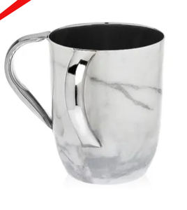 Tasse de lavage ronde du judaïsme en métal de nouveau style avec tasse à 2 poignées pour le lavage des mains juives - Product Image 1