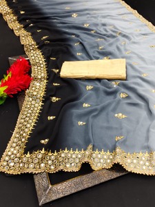 Cermin Pakaian Pesta Kerja <span class=keywords><strong>Saree</strong></span> Tradisional dengan Bordir Kerja Renda Perbatasan Blus