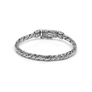 Pulsera Balinesa de Plata de Ley Chapada en Rodio con Detalles de Diamantes y Perlas - Product Image 1