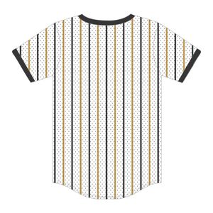 เสื้อเบสบอลแบบสวมหัว APA สีขาวลาย Pinstripe เสื้อโพลีเอสเตอร์ตาข่ายอัลฟาเสื้อพี่น้อง100% ปักโลโก้ออกแบบได้ตามต้องการ - Product Image 3