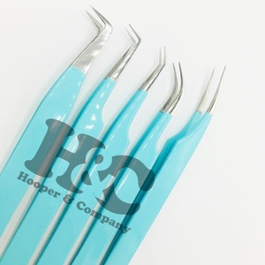 Pinzas azules de nueva llegada, puntas de acero inoxidable plateadas sostenibles inclinadas para pinzas de extensión de pestañas de etiqueta privada MINK - Product Image 1