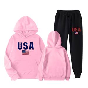 Conjunto de Sudadera con Capucha y Pantalones Deportivos con la Bandera de Estados Unidos Cosidos a Mano para Hombre y Mujer, Rosa, Verde, Blanco y Negro, Chándal Informal - Product Image 5