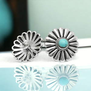 Round Cut Turquoise Bezel <b>Set</b> Minimalist Flower Design 925 Sterling <b>Silver</b> Precious Gemstone <b>Stud</b> <b>Earring</b> Jewelry for Women Girl - Product Image 3