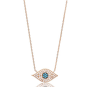 Collar con Colgante de Piedra de Circonio en Forma de Ojo Turco, Plata de Ley, Regalo de Boda, Joyería - Product Image 1