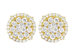 Boucles d'oreilles clous en moissanite en forme de cluster rond, plaquées or, en argent sterling, classiques pour femmes - Product Image 1