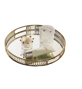 Plateau à miroir en métal bordure dorée Décoration de table de qualité supérieure Plateau décoratif de forme carrée Plateau de service à poignée en métal de Noël - Product Image 2