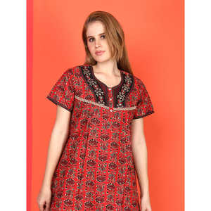 Evolove Camisón Largo Informal de Algodón para Mujer, Estampado, de Manga Corta, con Bolsillo Lateral, Tejido Suave, Talla XS - Product Image 2