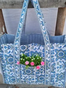 Petit sac fourre-tout à la mode imprimé bloc fait à la main indien pour femmes sacs à provisions à bandoulière cadeau pour anniversaire - Product Image 2