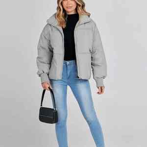 Veste matelassée pour femmes capuche rembourrage doux Zip avant manteau d'hiver manches longues tenue quotidienne chaud couche de mode extérieure Polyester - Product Image 2