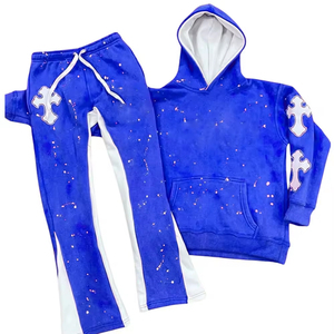 Nouveauté, survêtement personnalisé avec logo, pull en polaire technique, jogging uni, sweats à capuche en strass pour hommes, avec flayer, Pent Unsex - Product Image 2