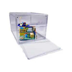 Kotak penyimpanan transparan akrilik, kotak penyimpanan transparan akrilik desain bebas debu, Kit garasi Model boneka kartun, tokoh aksi untuk MO