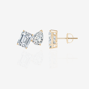 14k Gold Earrings with <b>Emerald</b> and Pear Cut Lab Grown Diamonds <b>Stud</b> Diamond Jewelry - Product Image 1
