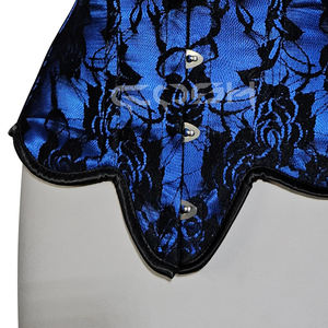 Corset Overbust Gothique Burlesque en Satin Bleu et Résille Noire avec Baleines en Acier, Vêtement de Mode pour Courbes, Fournisseur - Product Image 5