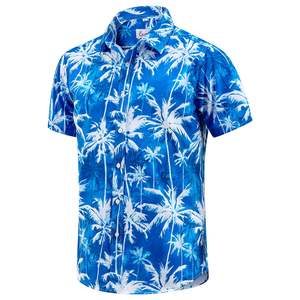 Chemises habillées d'été pour hommes à manches courtes, boutonnées, décontractées, en sergé extensible (polyester/élasthanne), col montant, poche, séchage rapide - Product Image 1