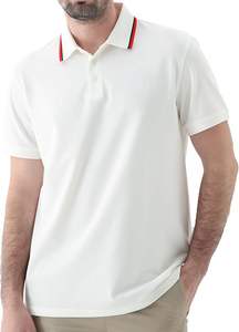 T-shirt classique boutonné en piqué de coton de haute qualité pour homme, coupe ajustée, style business décontracté - Product Image 6