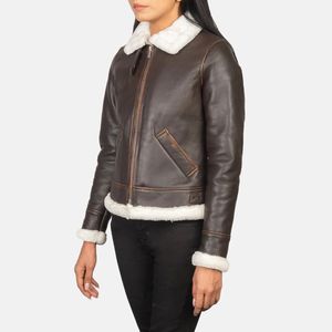 Blouson bombardier en cuir marron personnalisé à col montant de haute qualité fabrication professionnelle teint uni pour l'hiver logo avant - Product Image 3