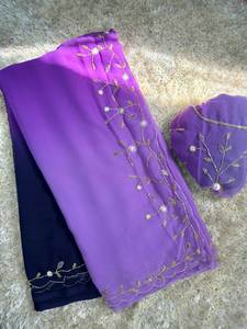 Georgette douce indienne de qualité supérieure pour femmes, tenue de fête imprimée ombragée, tenue traditionnelle, saree fantaisie teint d'Inde - Product Image 5