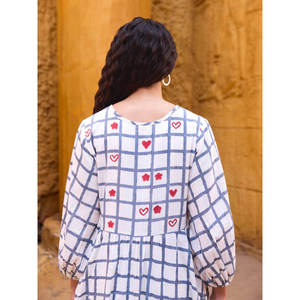 Cotton Solid Maxi <b>Dress</b> <b>with</b> Puff <b>Sleeves</b> Collarless A-Line Regular Fit Embroidery Breathable Asymmetric Casual <b>Summer</b> for Women - Product Image 5