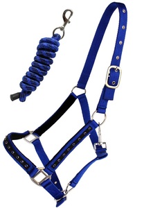 Nylon Horse Halter With Rope <b>Tack</b> Nylon Padded Adjustable Halter Rhinestones Rope, Padded English Saddle Halters From India - Product Image 6