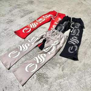 Streetwear personnalisé en détresse Patch brodé cloche bas empilé pantalon de survêtement survêtement jambe large lavage à l'acide pantalon de survêtement évasé hommes - Product Image 1