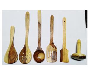 Ensemble d'ustensiles en bois de manguier lavé blanc avec poignée en acacia naturel Outils de cuisine fabriqués en Inde - Product Image 2