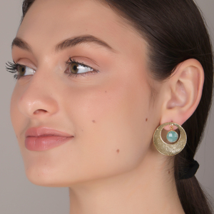 Boucles d'oreilles pendantes tendance DUA en amazonite, alliage laiton-cuivre plaqué or 18 carats, faites à la main, bijoux de mariage uniques pour femmes - Product Image 5