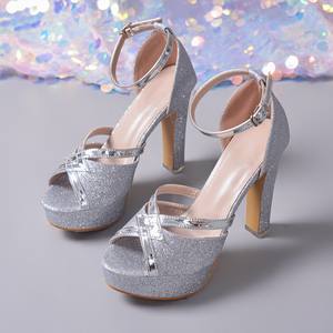 2026 High quality women <b>heels</b> luxury Comfortable and anti-slip <b>block</b> <b>heels</b> dinner party <b>silver</b> <b>heel</b> - Product Image 4